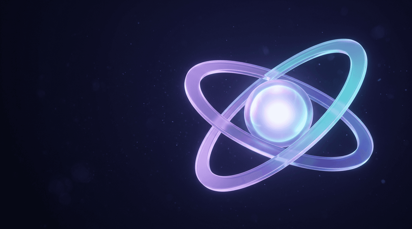 Glowing violet and cyan orbital sphere symbolising human and AI collaboration